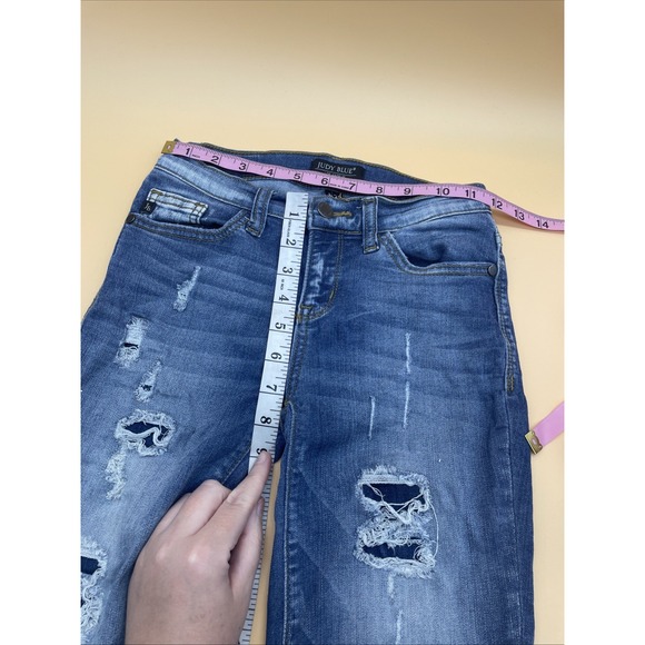 Judy Blue Jeans Womens 1/25 Skinny Fit Blue Distressed Fray Hem Stretch - Picture 5 of 7